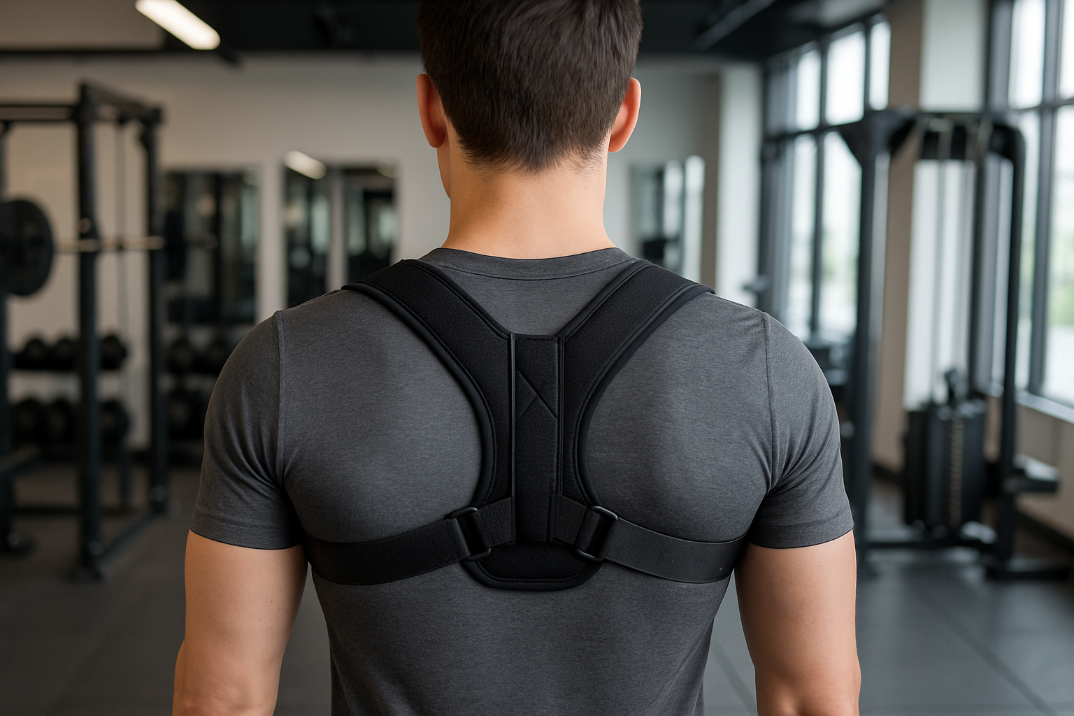 posture corretor in the body showing back at gym or work